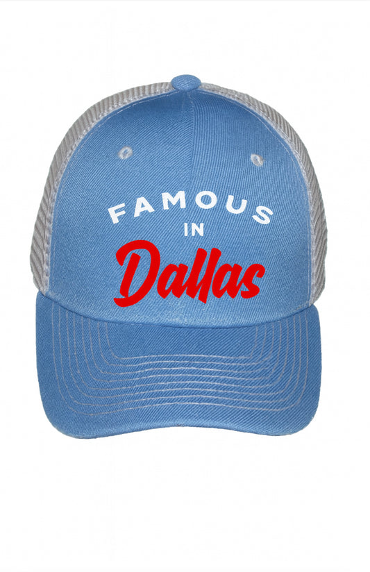 Famous in dallas baby blue trucker hat