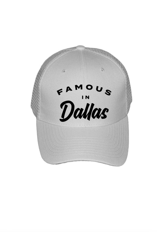 Famous in dallas white and blue trucker hat